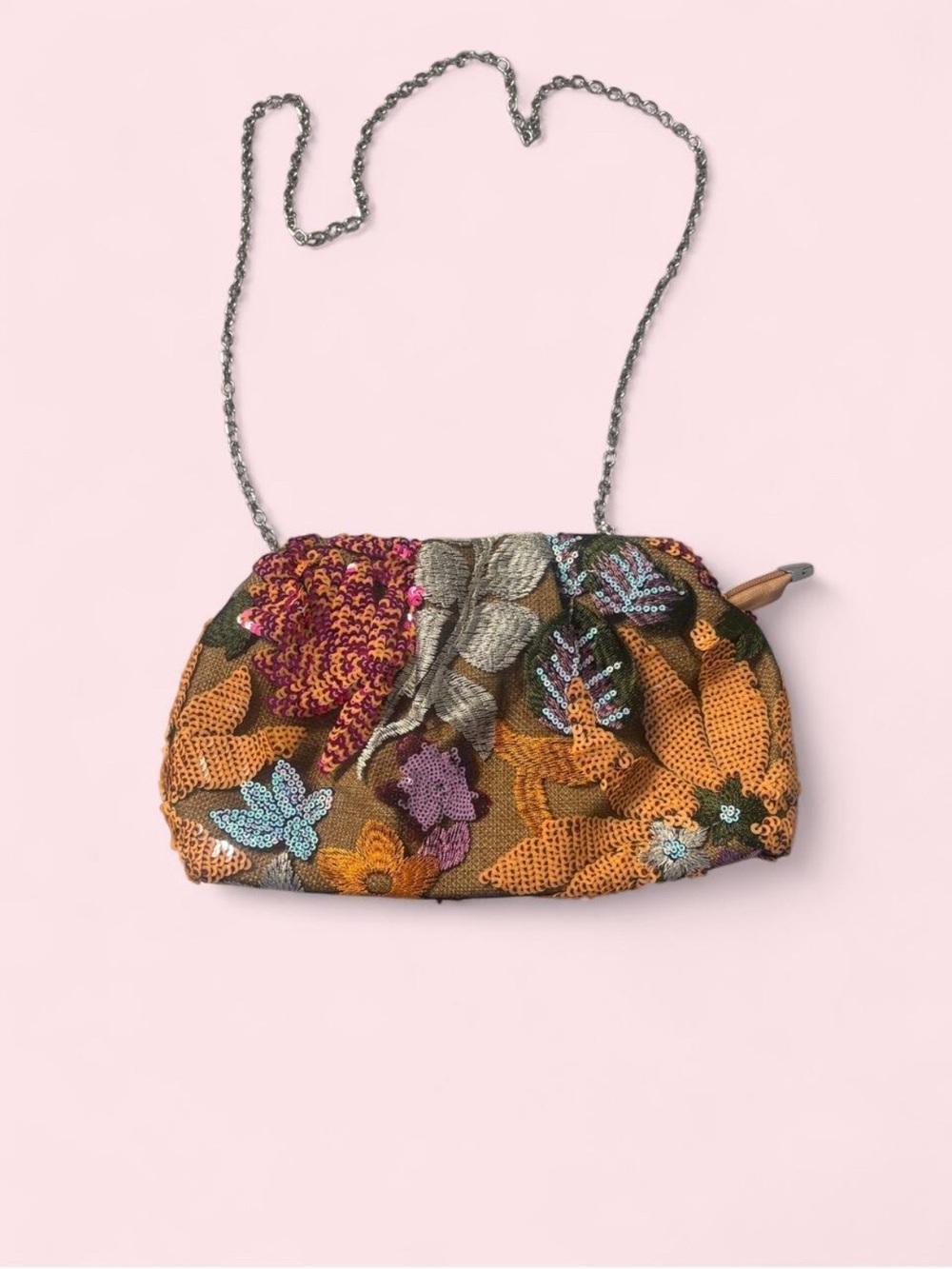 Embroidered Floral Sequin Crossbody Bag in Mustard